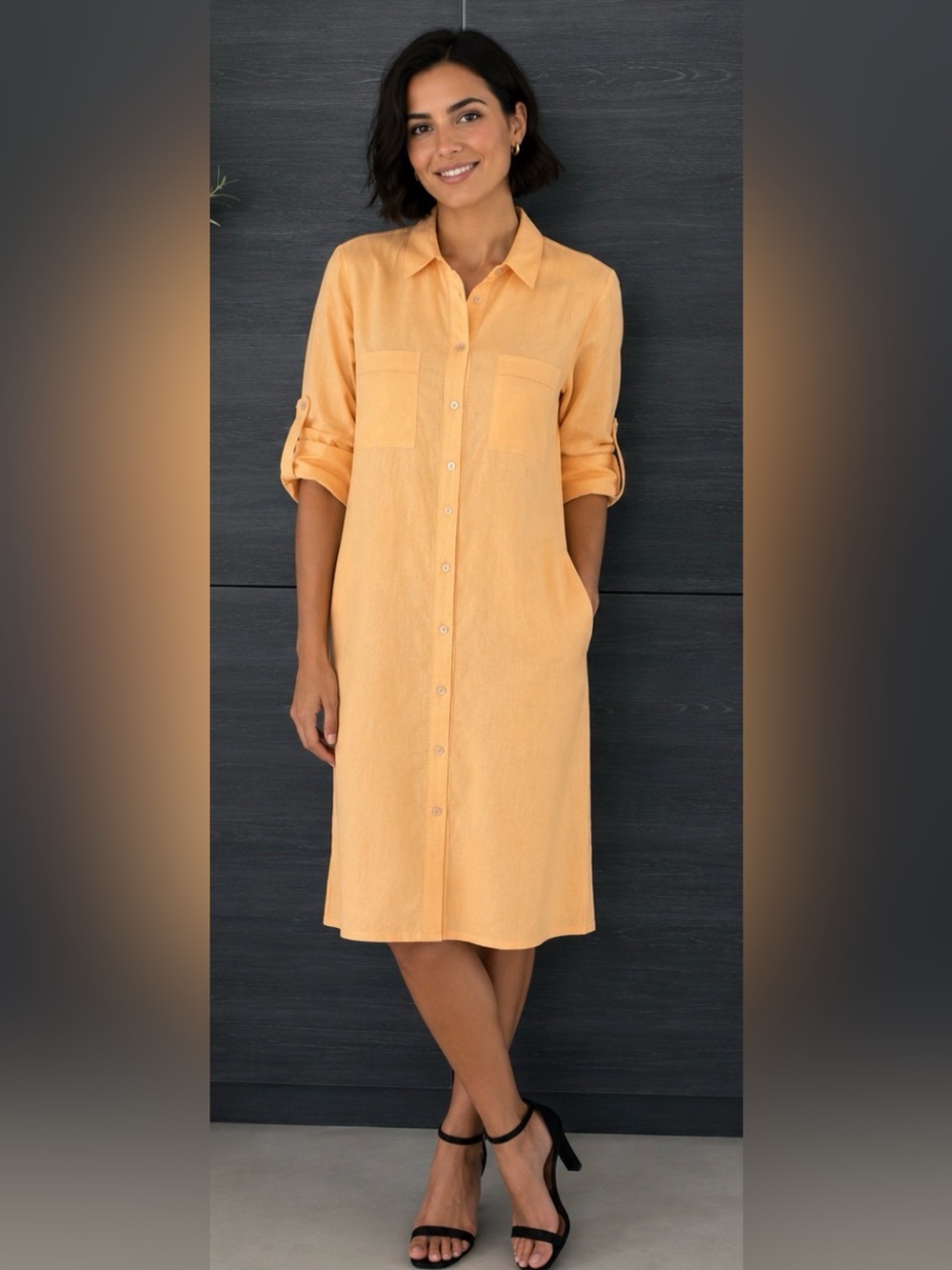 Melanie Lyne Canteloupe Linen Shirt Dress